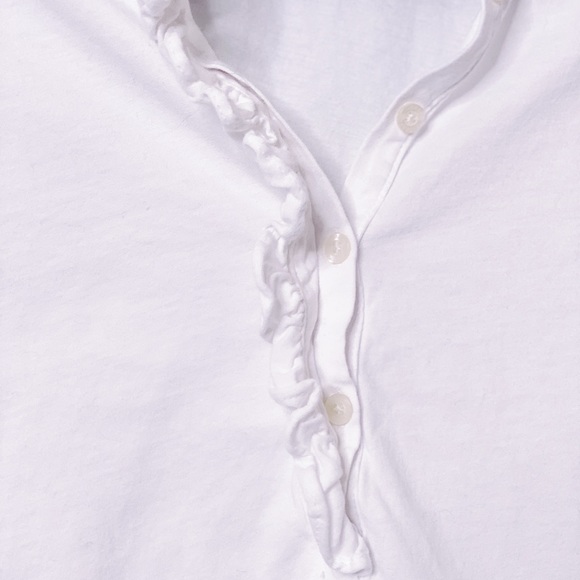 White V Neck Ruffle Button Up Blouse Longsleeve - Picture 3 of 5